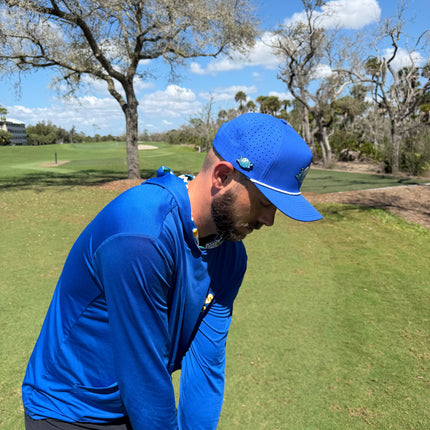 Water Ball Golf Hat | Snapback Cap | Built-in Magnetic Ball Marker Holder + Marker Included | Adjustable Blue