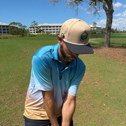 Hunting Birdies Golf Hat | Snapback Cap | Built-in Magnetic Ball Marker Holder + Marker Included | Adjustable Tan & Black