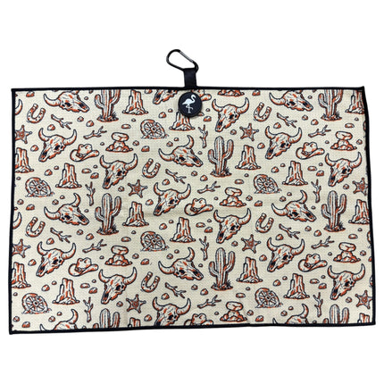 Badlands Golf Towel | 24” x 16” Microfiber Towel | Magnetic Clip & Carabiner | Premium Golf Accessory | Longhorn Desert Western