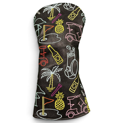 Miami Slice Driver Headcover – Premium Faux Leather Driver Cover – Elastic Fit – Embroidered - Neon Lights