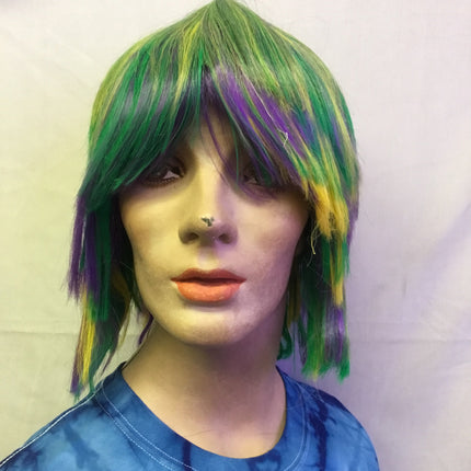 Mardi Gras Choppy Yellow Green Purple Layered Fat Tuesday Party Wig