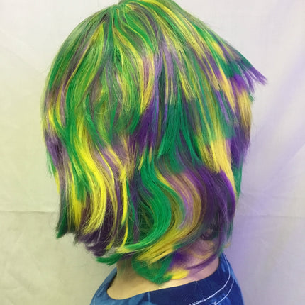 Mardi Gras Choppy Yellow Green Purple Layered Fat Tuesday Party Wig
