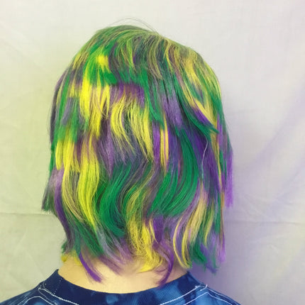 Mardi Gras Choppy Yellow Green Purple Layered Fat Tuesday Party Wig