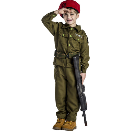 Kids Israeli Soldier Costume – Military Uniform with Jacket, Pants, Belt & Red Beret