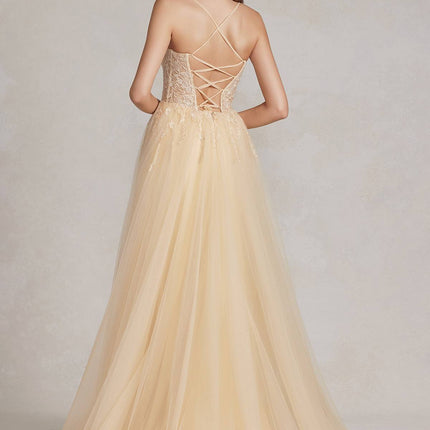 Nox Anabel J1089 Floor Length A-Line Tulle Gown with Slit