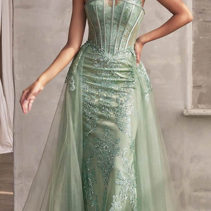 Cinderella Divine J858 Long Strapless Glitter Mermaid Gown Removable Tulle Skirt