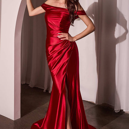 Ladivine J877 Dress Glistening Satin Off the Shoulder Gown