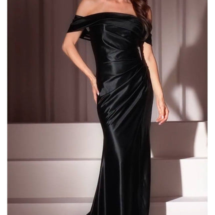 Ladivine J877 Dress Glistening Satin Off the Shoulder Gown