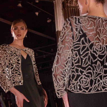 Ladivine J881 Long Fit and Flare Crepe Gown With Removable Jacket