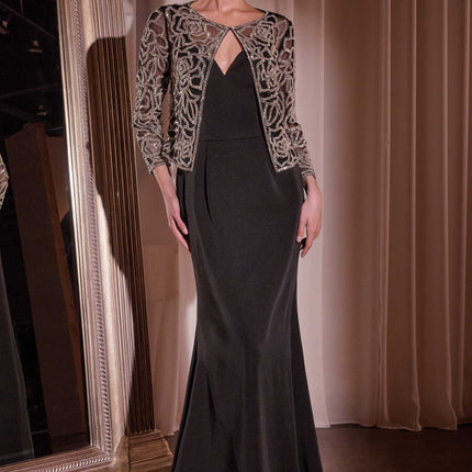 Ladivine J881 Long Fit and Flare Crepe Gown With Removable Jacket
