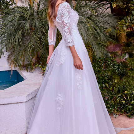 Ladivine J883W Wedding A-Line Ball Gown Long Sleeves Lace Applique
