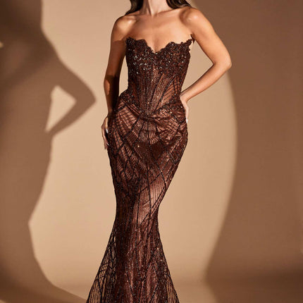 Ladivine J888 Long Strapless Fitted Sweetheart Sequin Bodice Gown