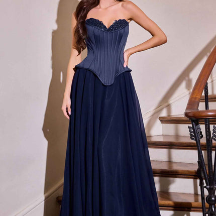 Ladivine J891 Fitted Corset Bodice Flowy Chiffon Skirt Formal Gown