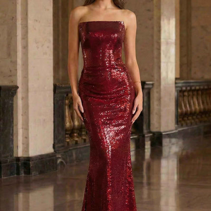 Ladivine J904 Strapless Sequin Fitted Gown Formal Evening Dress