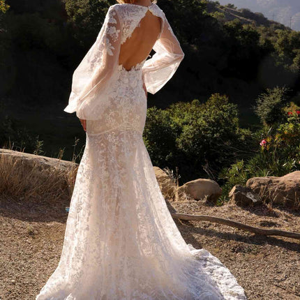Nox Anabel JE1009L Long Puff Sleeve Bridal Mermaid Dress