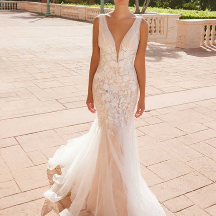 Nox Anabel JE917 V-Neck Mermaid Dress Lace and Tulle Skirt