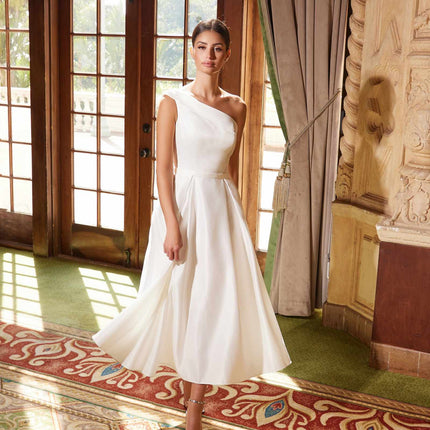 Nox Anabel JE931 One Shoulder Satin Tea Length Gown