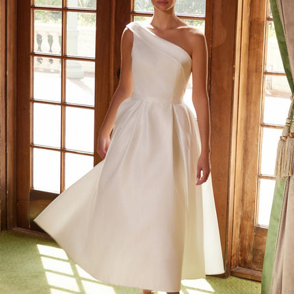 Nox Anabel JE931 One Shoulder Satin Tea Length Gown