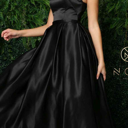 Nox Anabel JE931 One Shoulder Satin Tea Length Gown