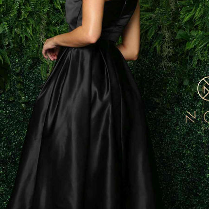 Nox Anabel JE931 One Shoulder Satin Tea Length Gown