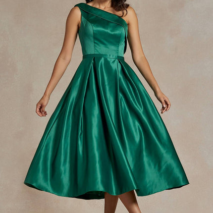 Nox Anabel JE931 One Shoulder Satin Tea Length Gown