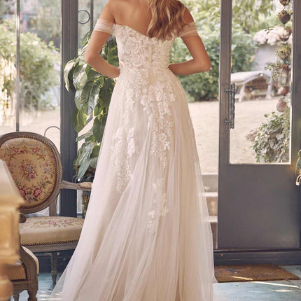 Nox Anabel JE953 Long Sweetheart Neck A-Line Gown Off Shoulder with Slit