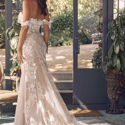 Nox Anabel JE974 Long Off Shoulder Fitted Embroidered Wedding Gown