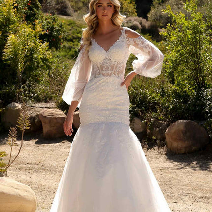 Nox Anabel JE983L Long Bell Sleeve Mermaid Bridal Gown