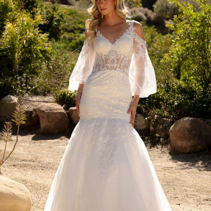 Nox Anabel JE983L Long Bell Sleeve Mermaid Bridal Gown