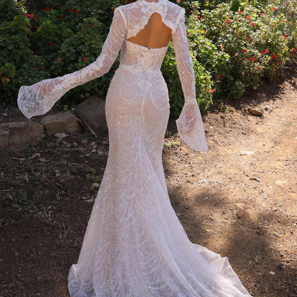 Nox Anabel JE994L Fitted Beaded Lace Long Sleeve Bridal Gown