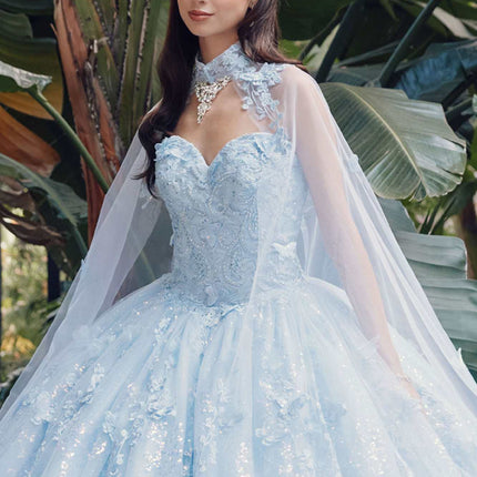 Juliet JT1449J Poofy Strapless Sweetheart Quinceanera Gown Includes Cape