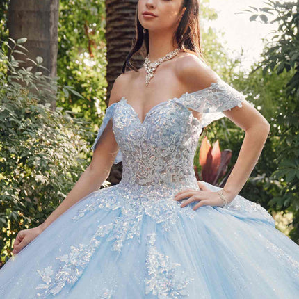 Juliet JT1458J Off the Shoulder Draped Sleeve Cathedral Train Quince Dress
