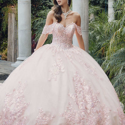 Juliet JT1458J Off the Shoulder Draped Sleeve Cathedral Train Quince Dress