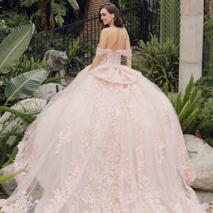 Juliet JT1458J Off the Shoulder Draped Sleeve Cathedral Train Quince Dress