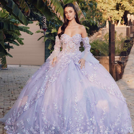 Juliet JT1459J Princess Ball Gown Strapless Bell Sleeves Quinceanera Dress
