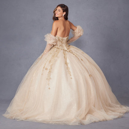 Juliet JT1465H Dress 3d Flowers Applique Puff Sleeve Quinceanera Dress