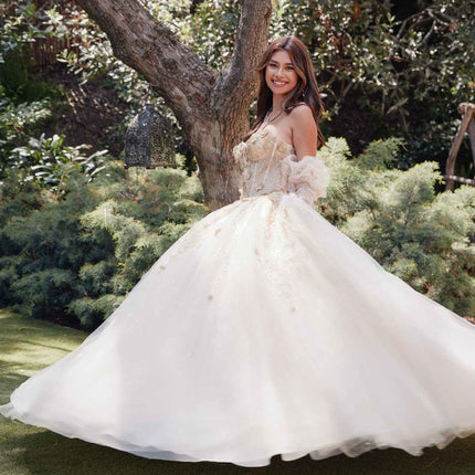 Juliet JT1465H Dress 3d Flowers Applique Puff Sleeve Quinceanera Dress