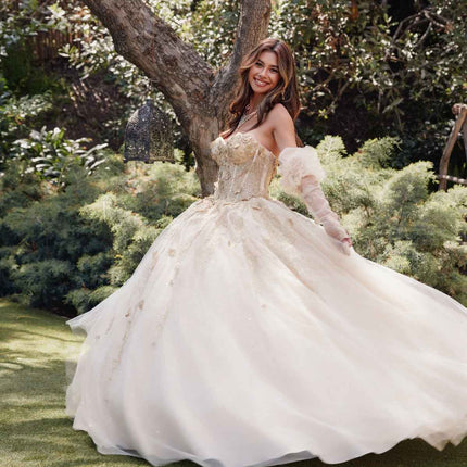 Juliet JT1465H Dress 3d Flowers Applique Puff Sleeve Quinceanera Dress