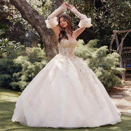 Juliet JT1465H Dress 3d Flowers Applique Puff Sleeve Quinceanera Dress