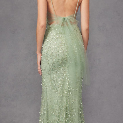 Juliet JT2437A Fully Beaded Embellished Long Fitted Slit Gown