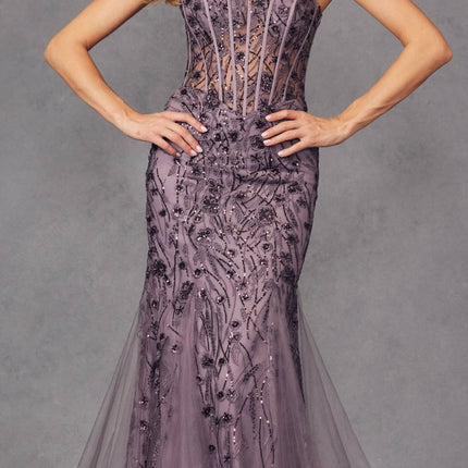 Juliet JT2441S Long Corset Bodice Embellished Sleeveless Mermaid Dress