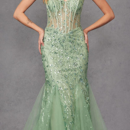 Juliet JT2441S Long Corset Bodice Embellished Sleeveless Mermaid Dress