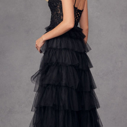 Juliet JT2451S Long Lace Bodice Sleeveless A-line Ruffled Gown