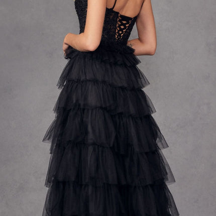 Juliet JT2451S Long Lace Bodice Sleeveless A-line Ruffled Gown