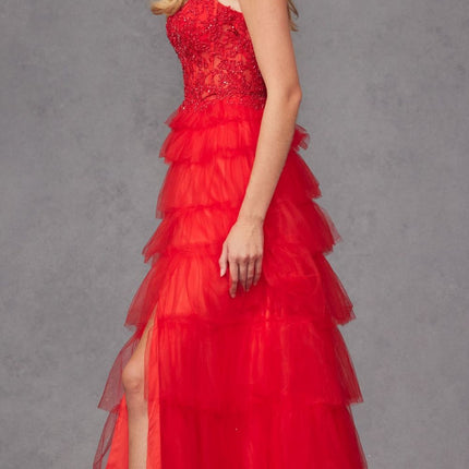 Juliet JT2451S Long Lace Bodice Sleeveless A-line Ruffled Gown
