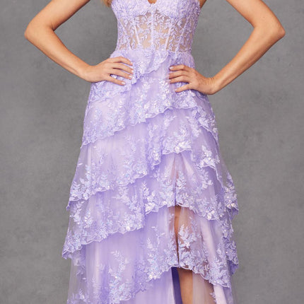 Juliet JT2463A Long Tiered Ruffled Skirt A-Line Boned Bodice Dress