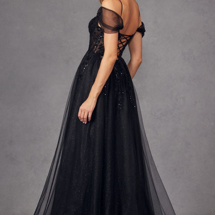 Juliet JT2466A Long Cold Shoulder Sweetheart Corset Bodice A-Line Gown