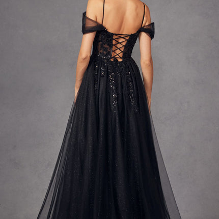 Juliet JT2466A Long Cold Shoulder Sweetheart Corset Bodice A-Line Gown