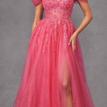 Juliet JT2466A Long Cold Shoulder Sweetheart Corset Bodice A-Line Gown