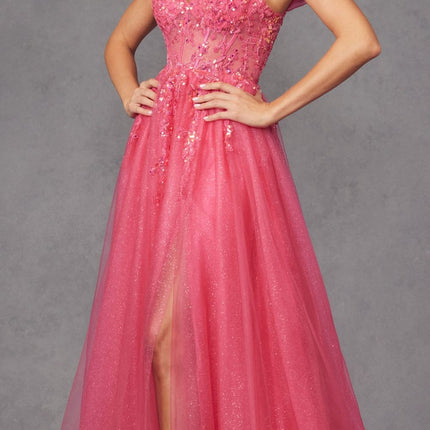 Juliet JT2466A Long Cold Shoulder Sweetheart Corset Bodice A-Line Gown